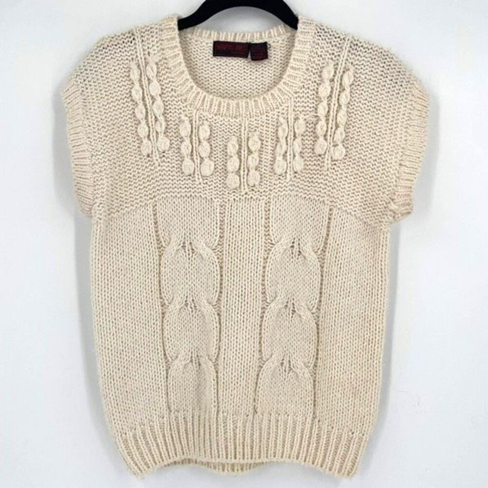 Vintage Memphis Jones by Babette Silk Blend Sleeveless Cream Knit Top Vest mediu